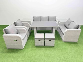 Fimous 9 Seater Garden Furniture Set 2 Small Stools 2 Side Tables in Light Grey