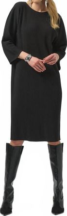 Joseph Ribkoff Crewneck 3/4 Sleeves Pleated Dress In Black