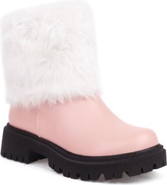 Generic Womens Faux Fur Ankle Booties Round Toe Chunky Block Heels Warm Lining Cushioned Insole Durable Upper Winter Casual Snow Shoes,Pink,5.5 UK