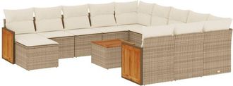 vidaXL Set Sof&aacute;s De Jard&iacute;n Con Cojines 13 Pzas Rat&aacute;n Sint&eacute;tico Beige Vidaxl
