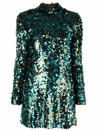 Pucci sequinned long-sleeve minidress - women - Polyurethane - 40 - Blue
