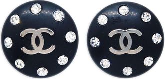 Chanel 1996 rhinestone-embellished CC button clip-on earrings - women - Silver Plated/Acrylic/Rhinestone - One Size