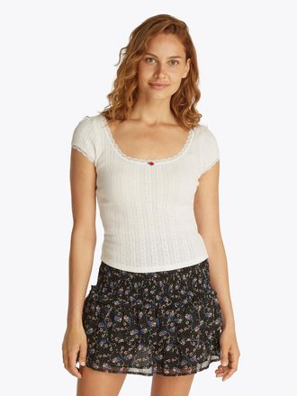Tommy Jeans TJW SLIM SH POINTELLE SS TEE EXT mit Spitze, mit Lochmuster