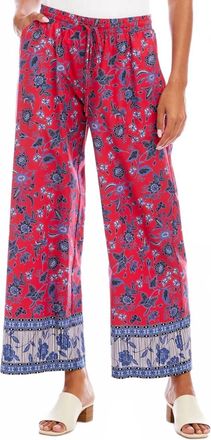 Karen Kane Drawstring Border Print Cropped Pants In Red