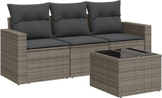 vidaXL Set De Sof&aacute;s De Jard&iacute;n 4 Pzas Y Cojines Rat&aacute;n Sint&eacute;tico Gris Vidaxl