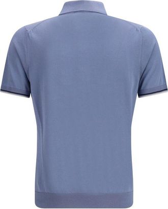 Moorer Mens Blue Cotton Polo Shirt
