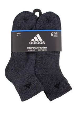 adidas Athletic Cushioned Quarter Crew Socks - Pack of 6 in Black at Nordstrom Rack, Size 6-12