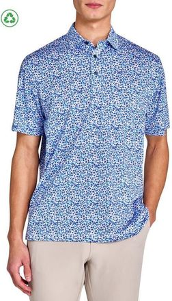 ConStruct Regular Fit Clustered Floral Recycled Performance Golf Polo in White/blue at Nordstrom, Size Xxx-Large