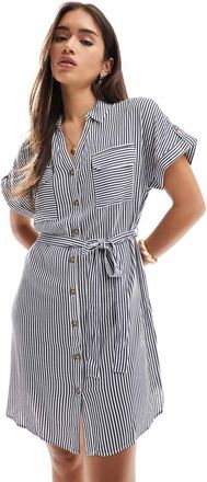 Vero Moda mini shirt dress with pockets in navy stripe