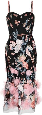 Marchesa Butterfly Murmuring appliqu&eacute; midi dress - women - Polyester - 12 - Black