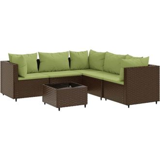 vidaXL Set Muebles De Jard&iacute;n 6 Piezas Y Cojines Rat&aacute;n Sint&eacute;tico Marr&oacute;n Vidaxl