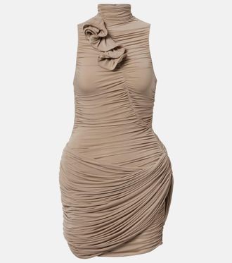 Magda Butrym Vestido corto fruncido con aplique floral