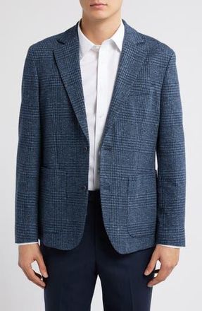 Nordstrom Henrik Trim Fit Italian Knit Cotton Blend Jacket in Navy Pepe Texture Plaid at Nordstrom Rack, Size Large