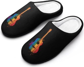 Generic Guitar Rainbow Musical Notes Mens Slippers Comfortable And Non-slip Cotton Slipper Shoe for House