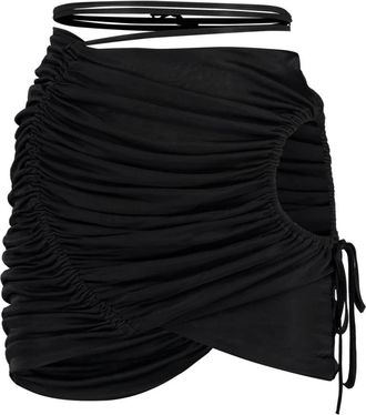 ADĀMO Andrea Adamo Asymmetrische Rok met Cut-out Detail - Dames - Korte rokken - Zwart - L - Leer - Rokken