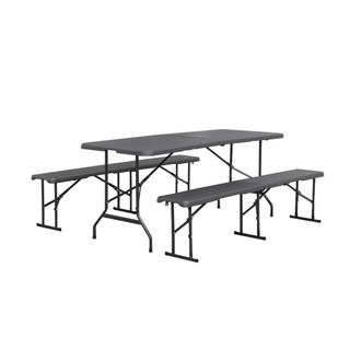Sweeek Set de mesa y bancos plegables port&aacute;tiles para eventos, gris oscuro
