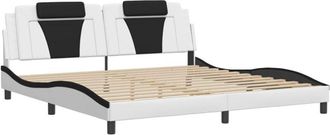 vidaXL Vidaxl - Estructura Cama Con Led Cuero Sint&eacute;tico Blanco Negro 200x200 Cm