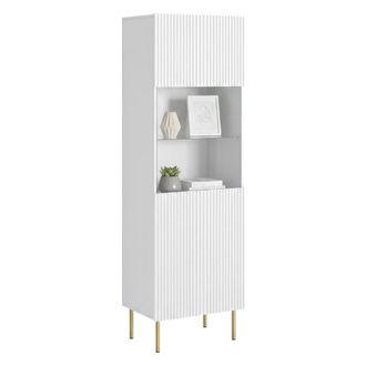 Dmora Vitrina Raccuja, Vitrina De Sal&oacute;n Con Puerta De Cristal Y Detalle, Elevada Del Suelo, 60 X 42 X 183 Cm, Color Blanco