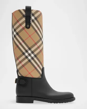 Burberry Cavalier Rubber Burberry Check Knee-High Rain Boots