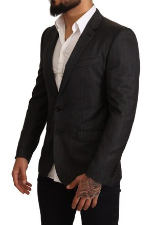 Dolce & Gabbana Mens Gray Check Wool Slim Fit Blazer Jacket Clothing