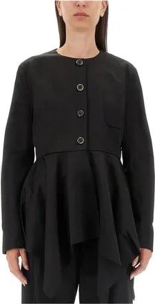 Uma Wang Koney Asymmetrische Peplum Blouse - Dames - Blouses - Zwart - M - Katoen - Overhemden