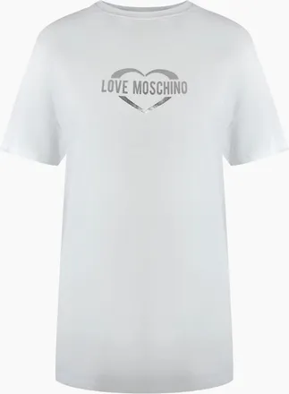 Love Moschino Womens Love Moschino Shiny Heart Logo White T-Shirt - Size: 18/16