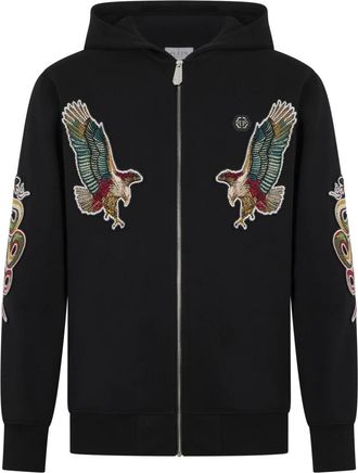 Philipp Plein Zip Hoodie Tattoo Patches - Heren - Vesten met rits - Zwart - M - Katoen - Hoodies & sweatvesten