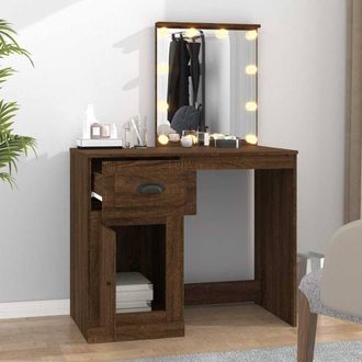 Berkfield Home White Dressing Table with LED Brown Oak 90x50x132.5 cm Engineered Wood