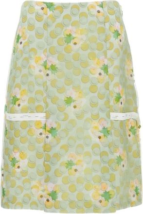 Fendi Midi Skirts, female, Green, Size: XS Floral Organza Midi Skirt