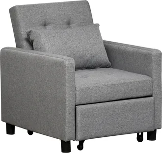 HOMCOM 3-In-1 Single Chair Bed - Tufted Pull Out Chair Bed - Convertible Sleeper Couch with Adjustable Backrest for Living Room and Bedroom - Grey |
