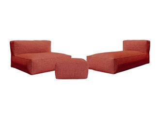 Vente-Unique Sal&oacute;n de jard&iacute;n de tela 4 plazas: 1 sof&aacute;, 1 chaise longue y un puf - Terracotta - NOUMARA de MYLIA