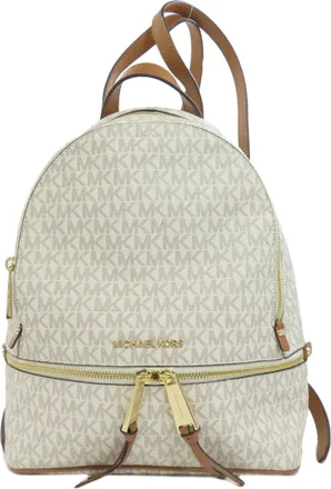 Michael Kors Brown White Pvc Backpack (Pre-Owned)