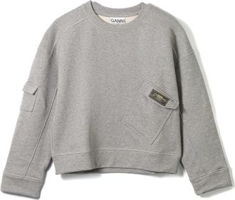 Ganni Grijze Oversized Sweatshirt met Asymmetrische Zakken - Dames - Sweatshirts - Grijs - L/Xl - Katoen - Hoodies & sweatvesten