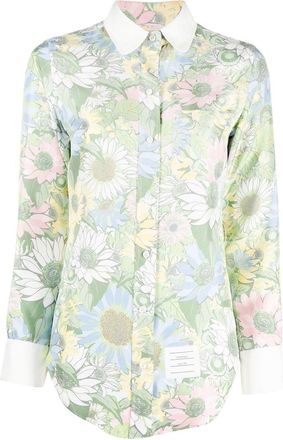 Thom Browne floral-print silk shirt - women - Silk - 46 - Green