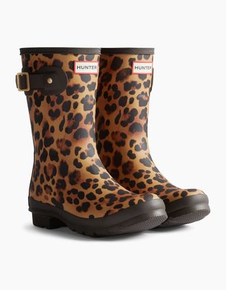 Hunter Womens Hunter Original Short Leopard Boot Rubber Womens Leopard Print/Chocolate Brown Wellington Boots - Multi - Size: UK 7 / eu 40/41 / us 9