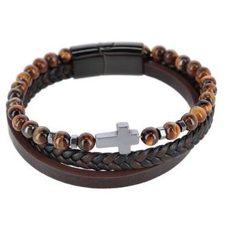 Trafalgar Store The Sovereign Cross Tri-Stranded Leather Bracelet in Brown at Nordstrom