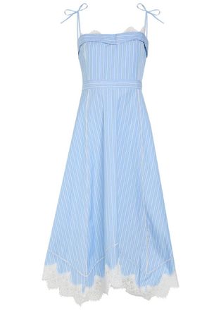 SIMKHAI Avaleigh Striped Lace-trim Cotton Midi Dress - Blue - 12 (UK16 / XL)