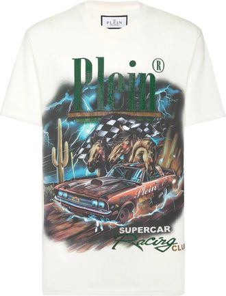 Philipp Plein T-Shirt Round Neck Racing - Heren - T-shirts - Beige - 2XL - Katoen - Tops