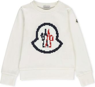 Moncler Kids Sweatshirts, male, White, 8 Y, White Cotton Sweatshirt with Logo Patch
