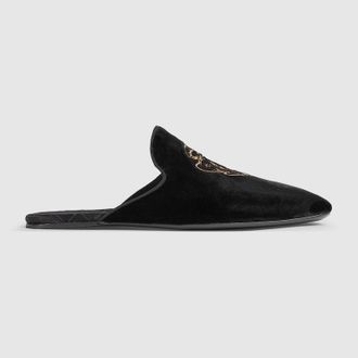 Gucci Mens Ragazzo Slipper, Black, Velvet