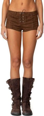 Edikted Sloane Faux Suede Micro Shorts in Brown at Nordstrom, Size X-Large