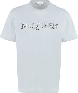 Alexander McQueen Logo Katoenen T-shirt - Heren - T-shirts - Blauw - 3XL - Katoen - Tops