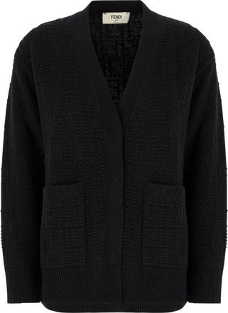 Fendi Cardigan met zakken - Dames - Truien - Zwart - Maat: S Wol