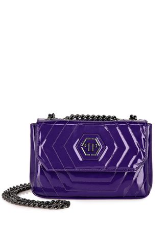 Philipp Plein quilted patent-leather shoulder bag - Purple