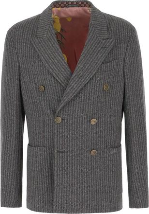 Etro Multicolor Wollen Blazer - Heren - Blazers - Grijs - L - Wol - Jassen