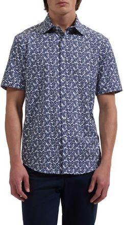 Bugatchi Miles OoohCotton Floral Short Sleeve Button-Up Shirt in Navy at Nordstrom, Size Xxx-Large