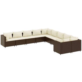 vidaXL Set De Sof&aacute;s De Jard&iacute;n 10 Pzas Y Cojines Rat&aacute;n Sint&eacute;tico Marr&oacute;n Vidaxl