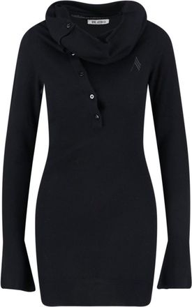 The Attico Asymmetrical Collar Black Dress With Logo Embroidery