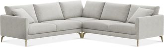 Castlery Lena L-Shaped Sectional Sofa Customized, Performance Classic Twill Medium Grey Brass Legs, Spill Resistant, Removable Covers for Castlery Sofas