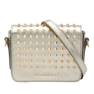Burberry Pre-owned Studded Metallic Leather Crossbody Bag - Dames - Vintage Schoudertas - Beige - ONE Size - Leer - Vintage